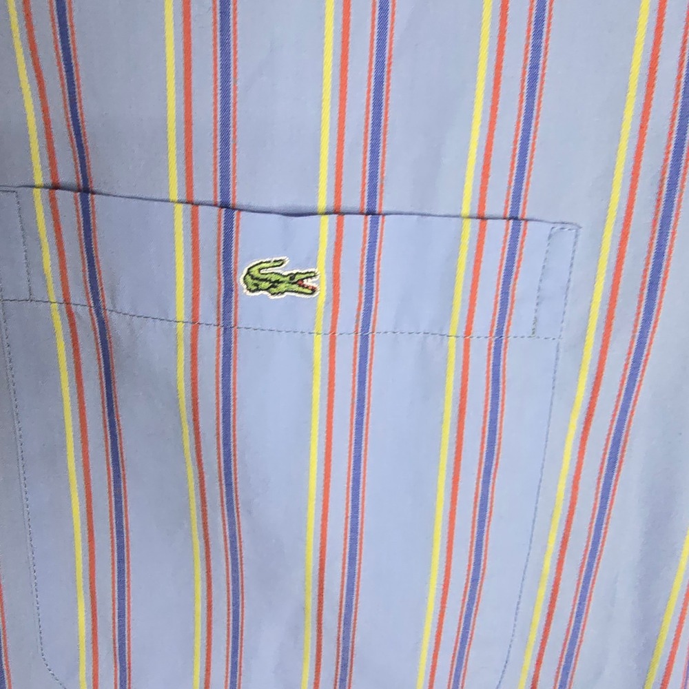 Lacoste Mens Striped Long Sleeve Button Down Size XL Blue Red Yellow Classic Fit - Picture 7 of 7